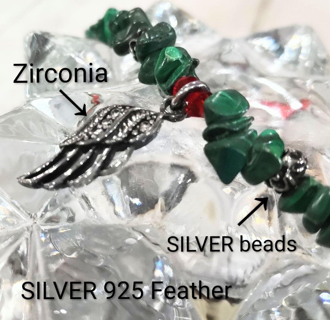 マラカイトジルコニアフェザーネックレス SILVER925 手作り作品！