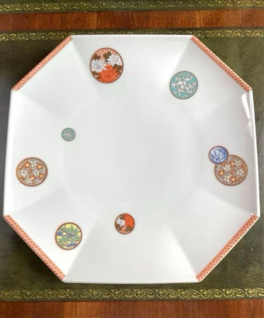 【美品✨】深川製磁 寿赤絵 八角大皿 2枚組