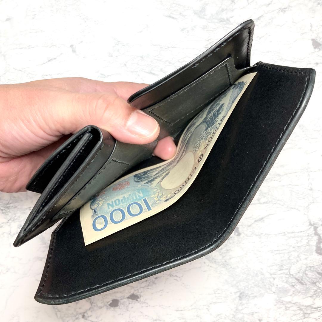 本革 ミドルウォレット 栃木レザー 二つ折り財布 メンズ レディース 革財布 黒