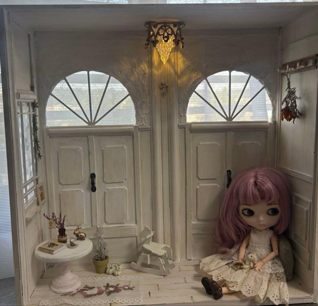 木製ドールハウス・背景ボード.ミニチュアハウス.ハンドメイド.1/6