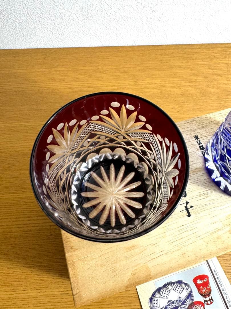 460江戸切子　ペア　尾島硝子　未使用品　共箱　栞