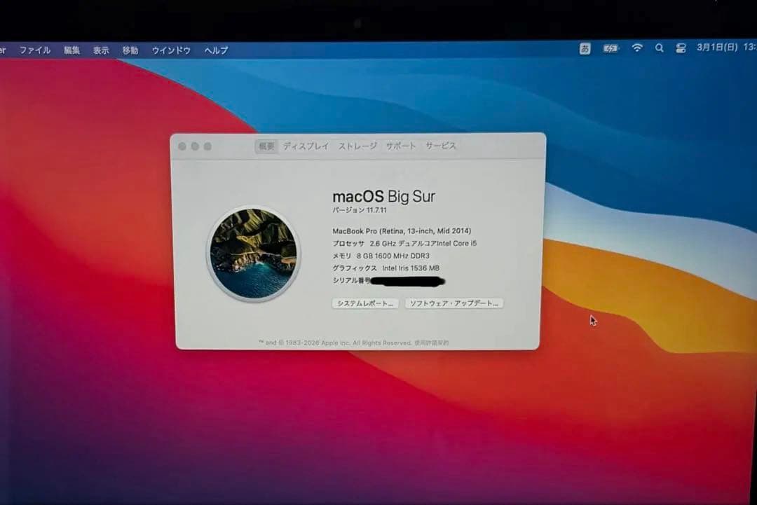 【訳あり】MacBook Pro 13 Mid 2014 音割れ/通電OK