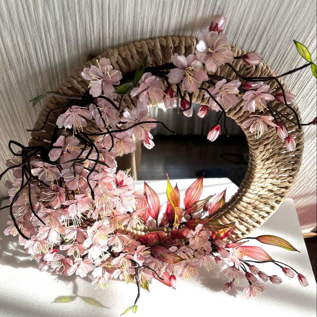 アメリカンフラワー　ディップフラワー　NO.204（八重桜・ミラー壁掛け）