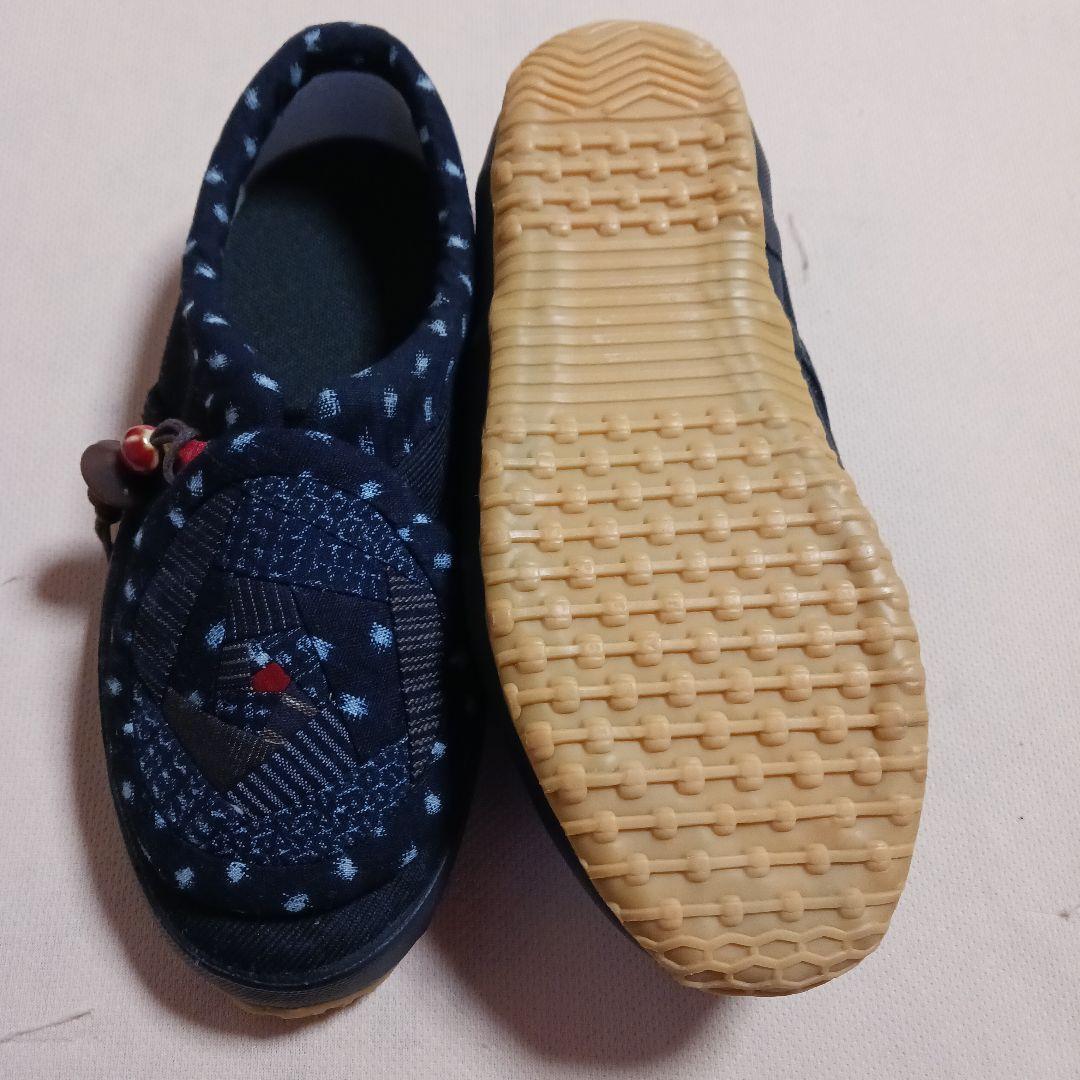 古布リメイク～雪ん子絣書生縞古布リメイク足袋シューズ２３cm