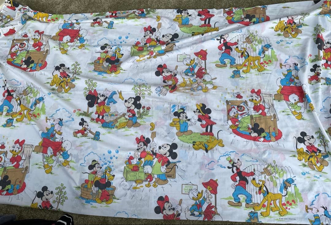 ヴィンテージシーツディズニーお手伝い200×240フラットシーツ レトロミッキー